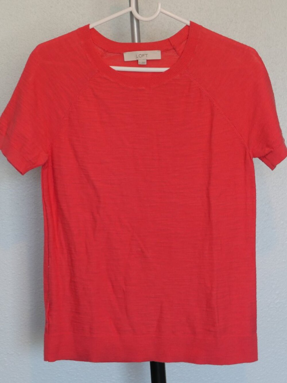 LOFT Coral Red Short Sleeve Knit Sweater Top Size S